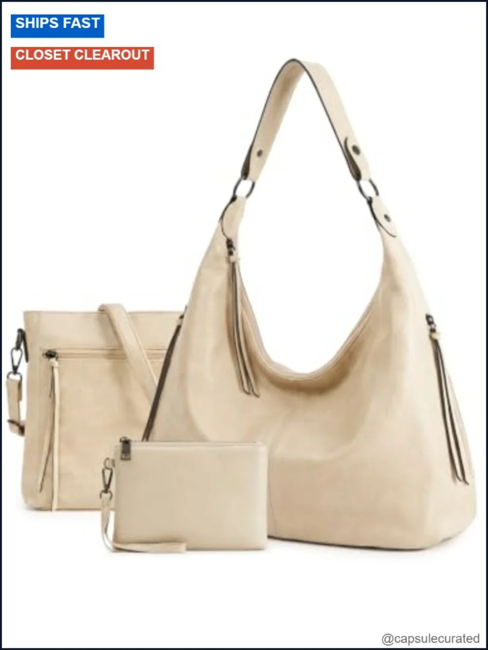 3-in-1 Hobo Crossbody Shoulder Bag PU Leather Womens Large Purse Set